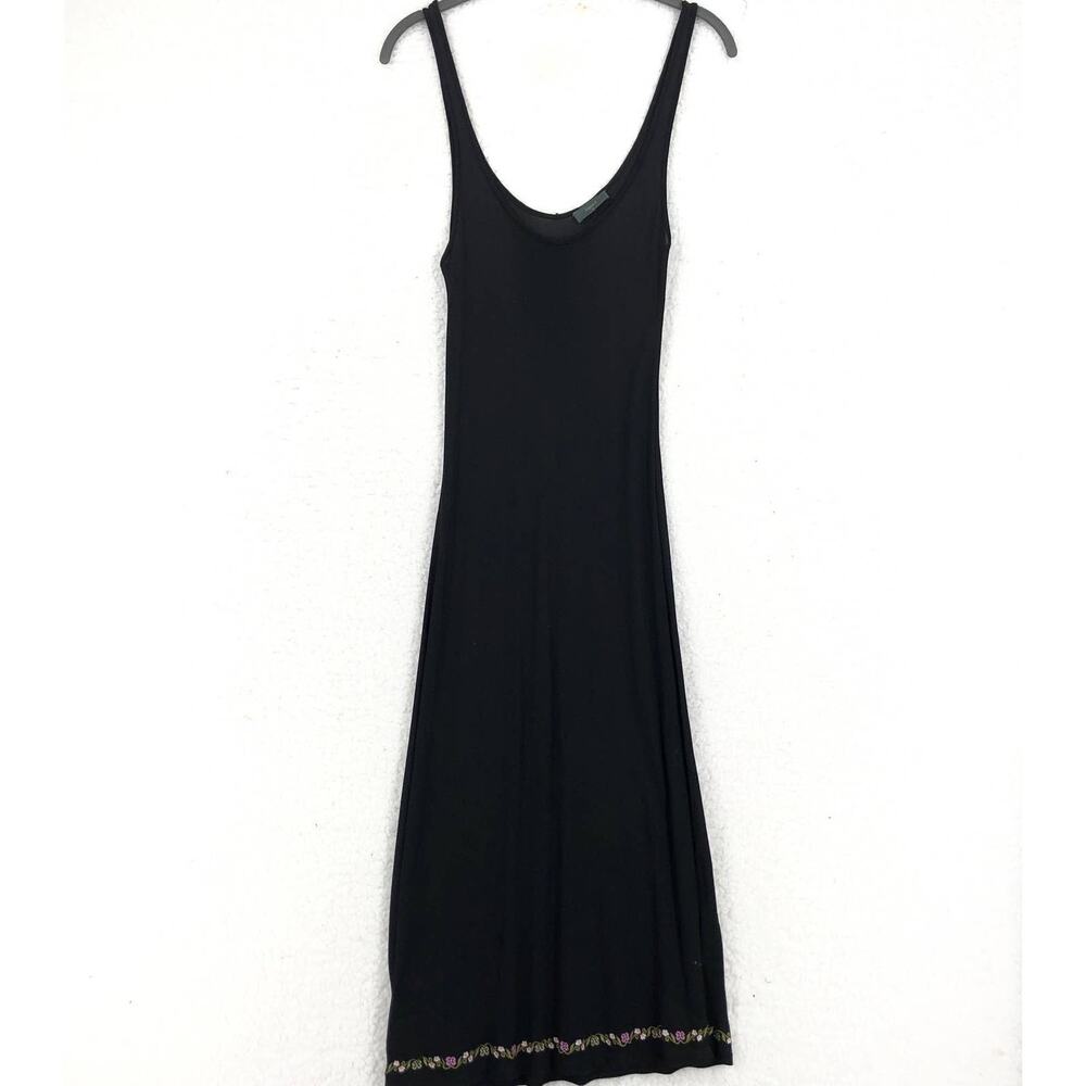 Flippa K Slip Dress Womens Medium Semi Sheer Black Scoop Neck Floral Embroidered